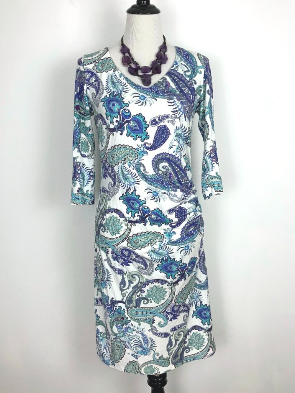 Kuny Barcelona Spanish Resort Wear Paisley Rushed Dress Sz 6 - Picture 2 of 16